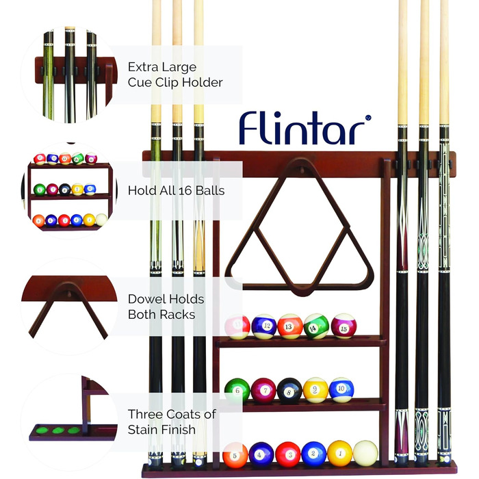 Підвіска для більярдної кулі Flintar Wand-Queue-Halter, з масивного твердого дерева, магонієве покриття, для настінної установки