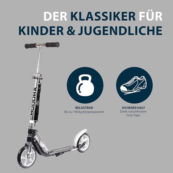 Самокат HUDORA BigWheel 180 для дітей і дорослих, міський, складаний, регульована висота, до 100 кг, з ременем для перенесення