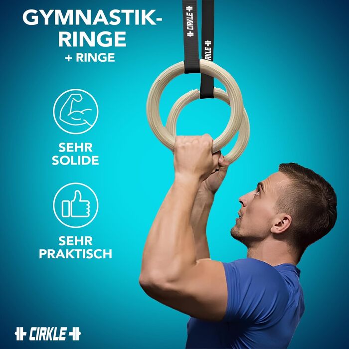 Гімнастичні кільця CIRKLE з дерева, 23 см, з регульованими ременями для фітнесу, спорту, бодібілдингу, аеробіки, легке кріплення, максимальна безпека