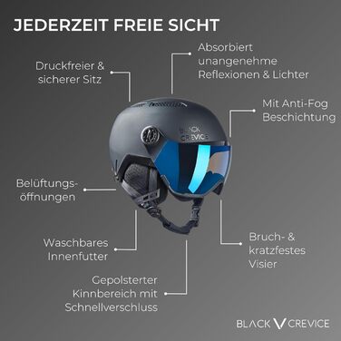 Шолом гірськолижний BLACK CREVICE Chamonix I з візором, чорний матовий, Carbon/білий, унісекс, розмір M (55-58 см)