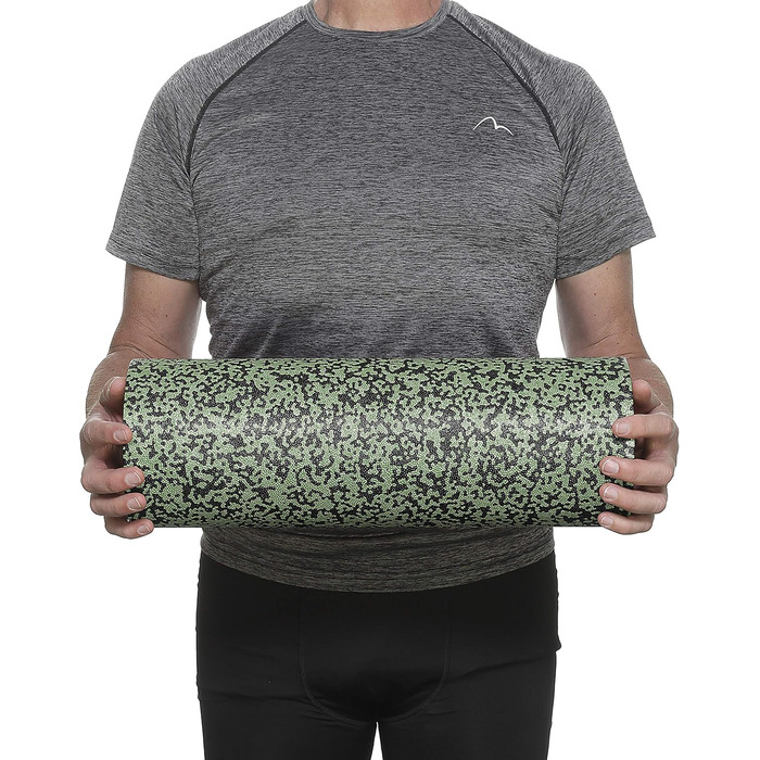 Фасціальний ролик BODYMATE стандартний, середньої жорсткості, 45 см, Ø 15 см, з безкоштовною електронною книгою, професійний масажний рол для міофасціального релізу, чорний/темно-зелений