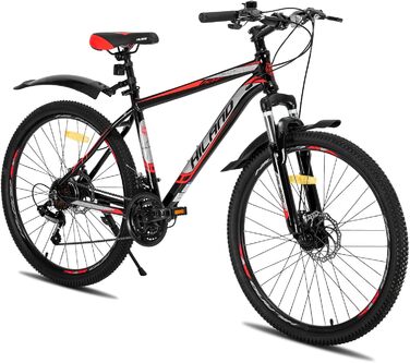 Гірський велосипед Hiland MTB 26/27,5 дюймів з алюмінієвою рамою, дисковими гальмами, спицевими колесами, для підлітків і дорослих, чорний/білий/червоний