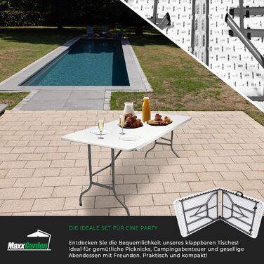 Складний стіл MaxxGarden для кемпінгу та саду - 180x70x74 см, білий