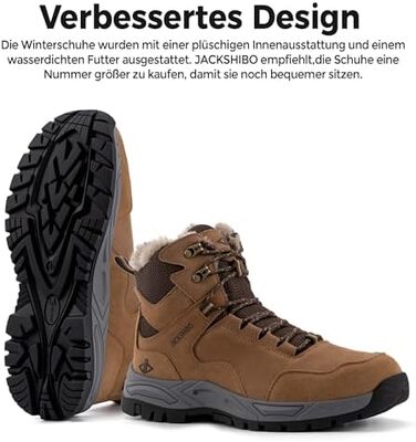 Зимові черевики JackShibo для чоловіків та жінок: водонепроникні, утеплені, антиковзаючі, для походів та трекінгу, 42 EU, коричневі