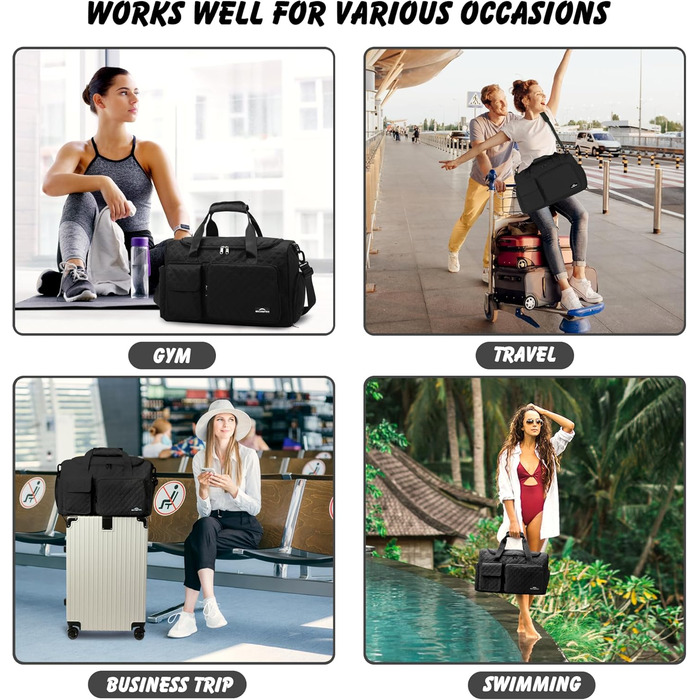 Спортивна сумка для подорожей з відділенням для взуття та вологих речей, водонепроникна сумка-вікенд для йоги, плавання та залу, унісекс (Чорна)