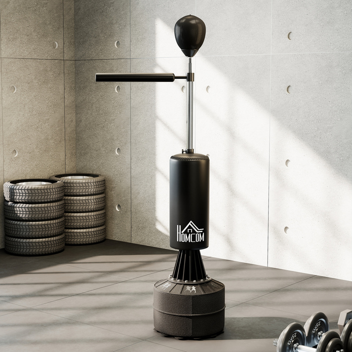 Стендовий боксерський мішок HOMCOM зі швидкісною кулею та еластичною паличкою, регульована висота, для дорослих, 155-205 см, чорний