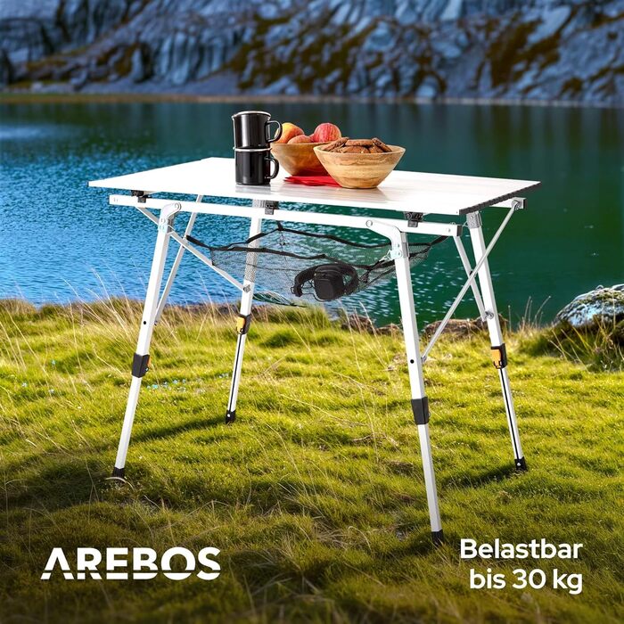Стіл для кемпінгу Arebos, розкладний, регульована висота 47-69 см, 90x51,5 см | Зручний для відпочинку на природі, грилю, пікніка, саду | У комплекті сумка