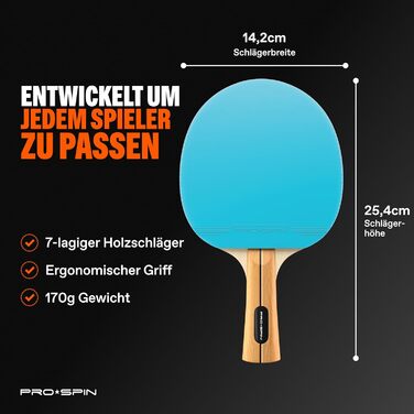 PRO-SPIN Набір для настільного тенісу: ракетки, м'ячі, сумка | Преміум якість, 4 гравці | Різні кольори