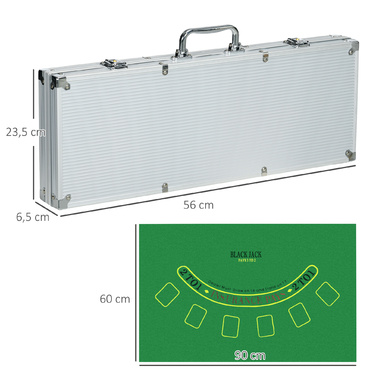 Набір для покеру SportNOW Casinozubehör з фішками та кейсом для фішок, включаючи підкладку, 500 фішок, комплект для 9-10 гравців, срібний