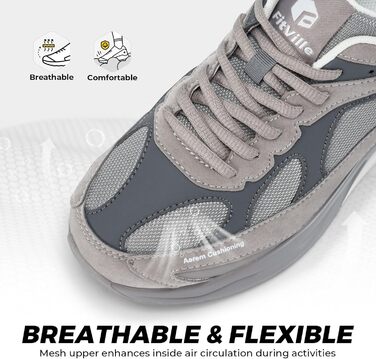 Жіночі кросівки FitVille для бігу та фітнесу, широка колодка, повітряна амортизація, сірі, 38.5 EU