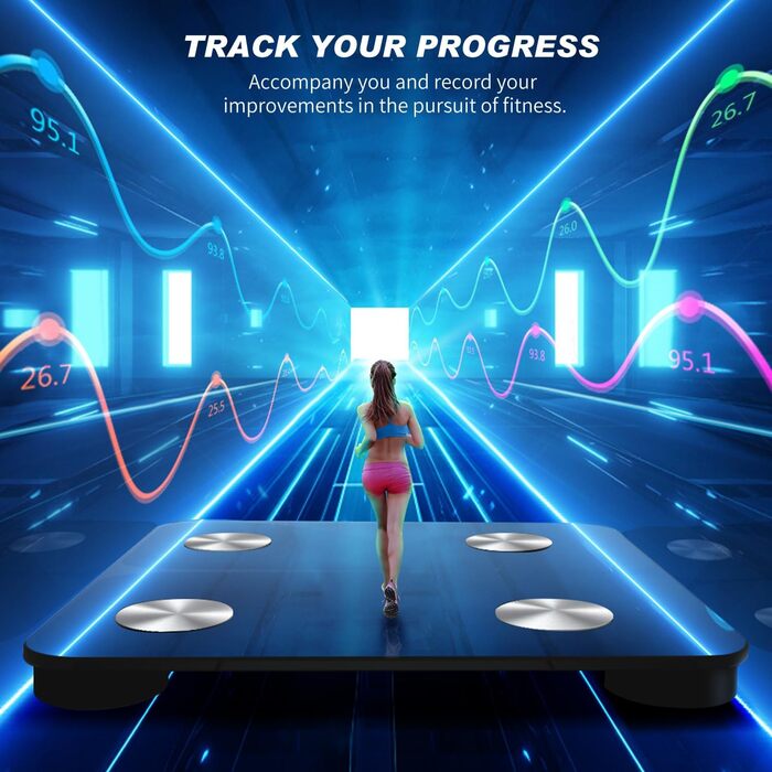 Інтелектуальна вага для тіла з Bluetooth, вимірювання жиру, BMI та ваги, 180 кг, 30 см x 30 см (Синій)