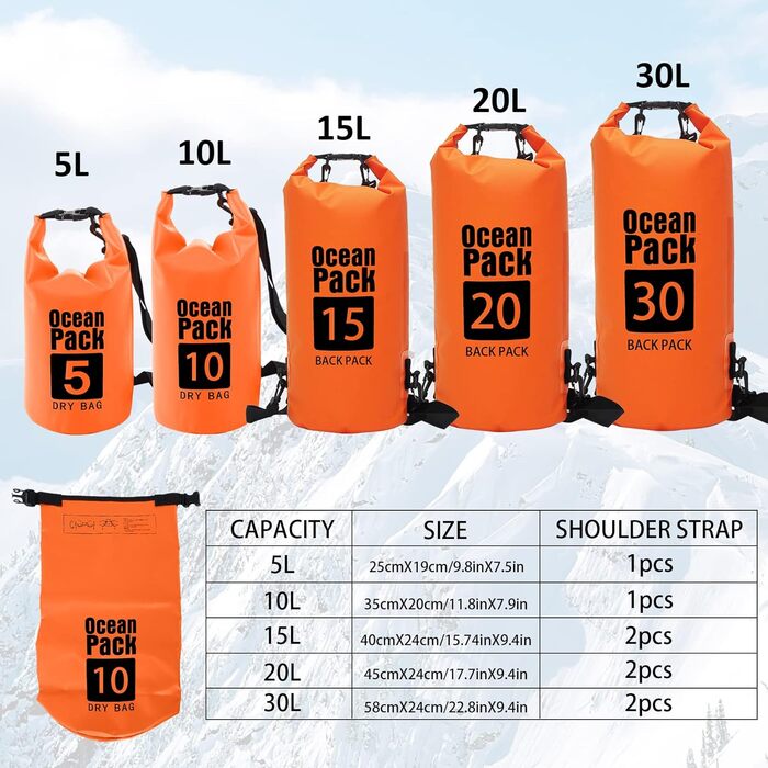 Водонепроникний мішок Dry Bag 20L, оранжевий - для каякінгу, рафтингу, кемпінгу