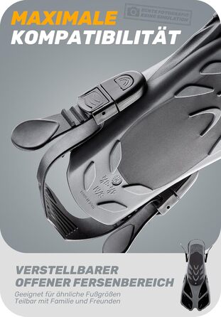 CAPAS Ласти для снорклінгу та дайвінгу, дорослі, чорні, L/XL (42-47), регульовані, відкрита п'ятка