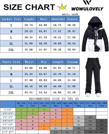 WOWULOVELY Жіночий зимовий комплект для катання на лижах, водонепроникний, вітронепроникний: куртка та штани, ізольований сноуборд, білий (M, Чорний)