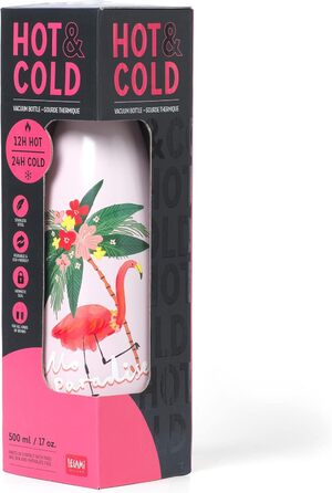 Термос Hot&Cold 500 мл, герметичний, легкий, знімна силіконова ручка, фламінго, Hello Paradise, без BPA та фталатів