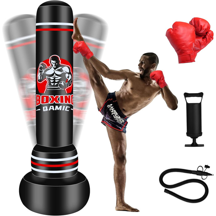 Надувний боксерський мішок QAMIC для дорослих, 180 см, з рукавичками та насосом, PVC 0,5 мм, для MMA, муай-тай, фітнесу, тренувань