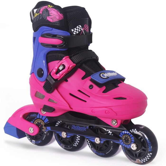 Інлайне ролики Nattork для дітей та дорослих, регульовані, дитячі ролики, дизайн для перегонів, червоно-синій колір, розмір 37-40