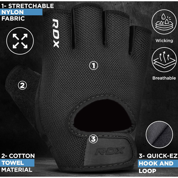 Фитнес рукавички RDX для чоловіків та жінок, рукавички для тренувань, силових вправ, з антиковзким покриттям та захистом зап'ястя, для залу, бодібілдингу, HIIT, підняття ваги, чорні, XL