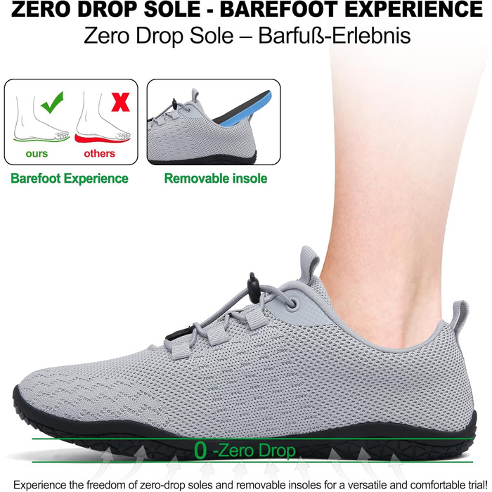 Geweo Взуття для пішохідної ходьби без шкарпеток: зручні кросівки для жінок та чоловіків з широкою передньою частиною, легкі спортивні кросівки для фітнесу, джогінгу, трейлу, хандрі, подорожей. Zero-Drop підошва, унісекс, розміри 37-47 EU (45 EU широка, с
