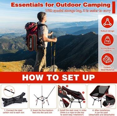 Складний туристичний стільчик SaiXuan з кишенею та сіткою, до 120 кг, для відпочинку, риболовлі та пікніків