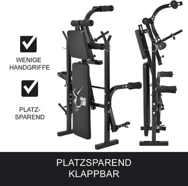 ArtSport Hantelbank Set ProfiGym 1000: 3in1 (60 кг) - Розкладна тренажерна лава для силових тренувань, чорна