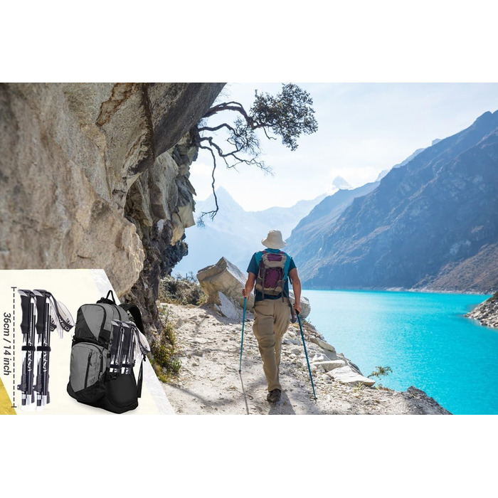 Тrekking-стіки, розкладні туристичні палиці, регульовані палиці для Nordic Walking, телескопічні палиці для чоловіків та жінок, для походів, для літніх людей, чорний колір, 1 шт.