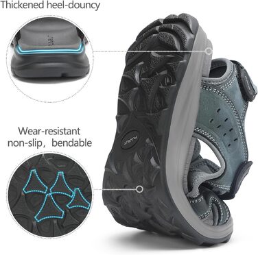 Чоловічі сандалі FLARUT для туризму та відпочинку на природі. Легкі сандалі з натуральної шкіри, сірого кольору, розмір 39 EU. Ідеальні для піших прогулянок, пляжу та активного відпочинку.