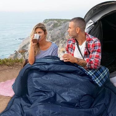 Спальний мішок для двох дорослих, 220x150 см, фланель, Navy, водонепроникний, для кемпінгу та подорожей