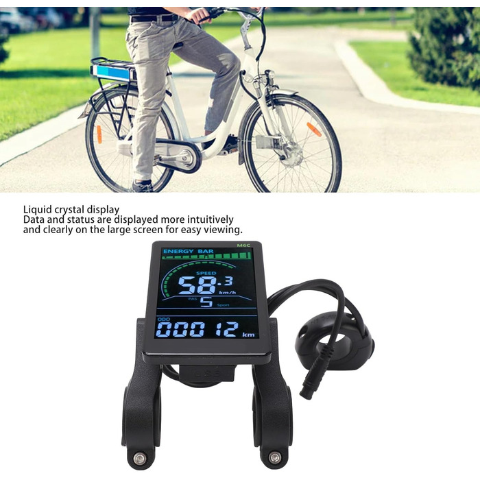 Велокомп'ютер BuyWeek M6C для електровелосипеда, LCD-дисплей, 24V/36V/48V/60V, 6-контактний водонепроникний кабель, підключення фари
