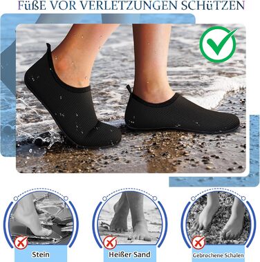 Чоботи для плавання жіночі та чоловічі, аквашузи, шкарпетки для плавання, пляжні чоботи, легкі серфові чоботи, швидковисихаючі, неслизькі, для водного спорту, чорні смужки, 36/37 EU