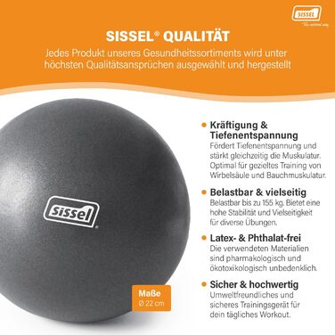М'яч для пілатесу SISSEL Soft Ball 22 см, антрацит | Без фталату та латексу | Для розслаблення та зміцнення м'язів | Витримує до 155 кг | З інструкцією