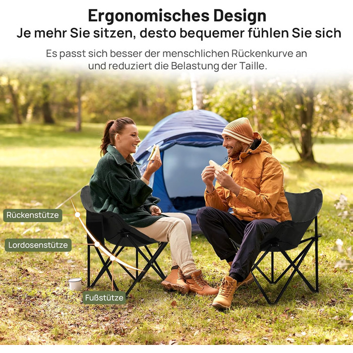 Крісло для кемпінгу Hausprofi складне, чорне, з тримачем для напоїв та сумкою, вантажопідйомність 150 кг
