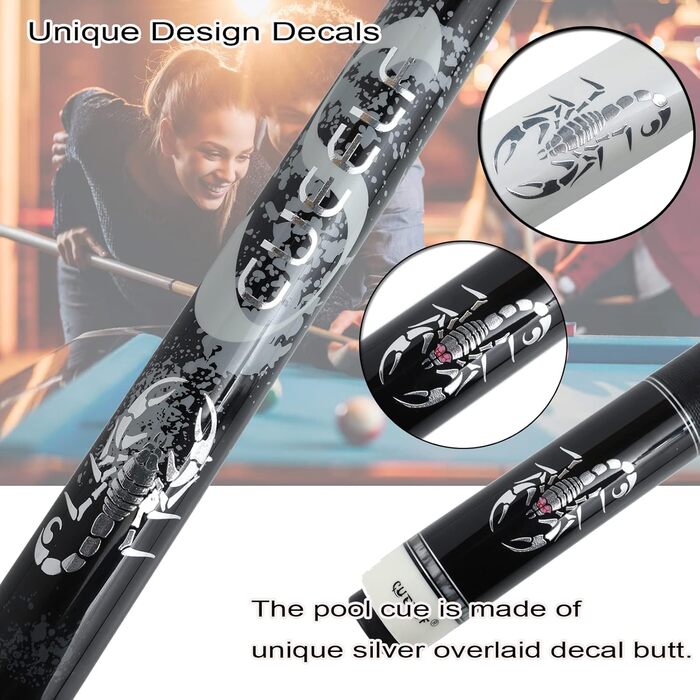 Більярдний кий Billardqueue, 147.3 см, дерево, горіх, клен, наконечник 13 мм, чорний, 20oz