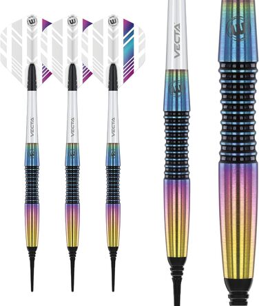 Дротики для дартсу WINMAU Elektra 18 г вольфрамові Softip, професійний набір з оперенням та стрижнями