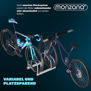 Велосипедна стійка MONZANA для 3-5 велосипедів, нержавіюча сталь, відстань між колесами 37 см, для шин 30-65 мм, монтаж на підлогу або стіну