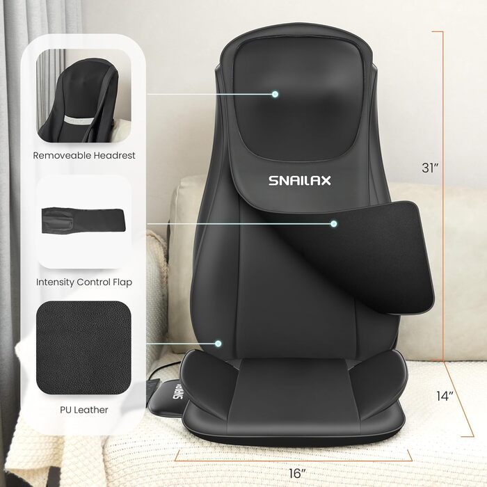 Масажне крісло Snailax Shiatsu з підігрівом, XL. Масажер для спини, шиї, плечей з компресією та вібрацією. Ідеальний подарунок.