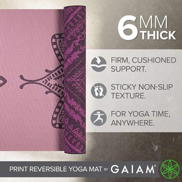 Килимок для йоги Gaiam преміум 6 мм, двосторонній, нековзний, для йоги, пілатесу та фітнесу, 172,7×61 см