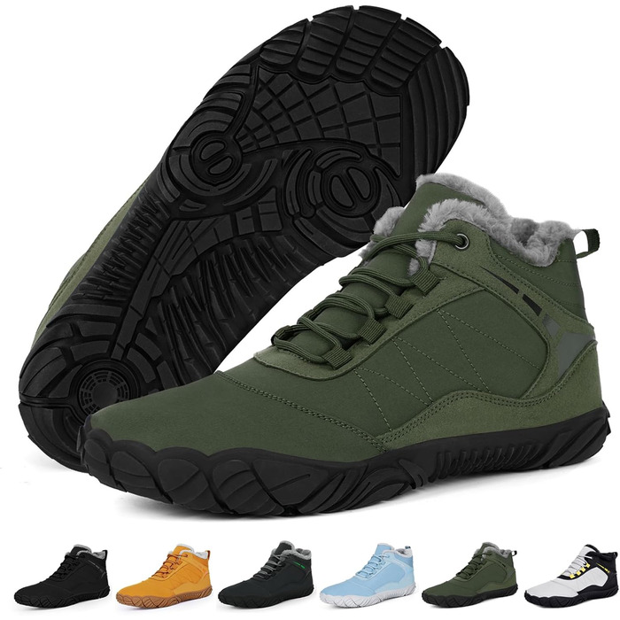 Чоботи для піших прогулянок Ruyi Barfußschuhe Winter Warm: тепла зимова модель для жінок та чоловіків, водонепроникні, з антиковзкою підошвою та широкою передньою частиною (армійний зелений, 44 EU)