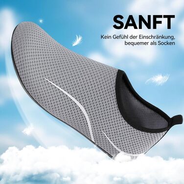 Взуття для плавання чоловіче/жіноче: аквашузи, шкарпетки для плавання, унісекс, дихаючі, швидковисихаючі (43 EU, сірий)