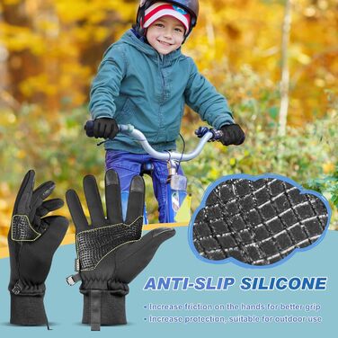 Рукавички для дітей Sukeen Softshell, теплі велосипедні рукавички, вітронепроникні, антиковзні, для їзди на конях, спортивні, для хлопчиків та дівчаток (L, чорний)