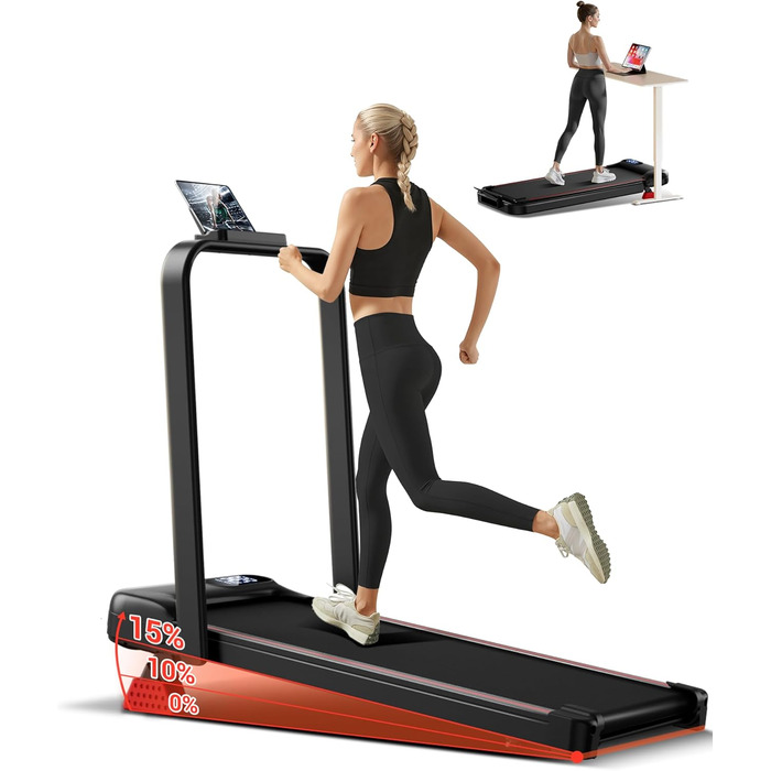 Lontek Walking Pad: Біговий килимок з нахилом 15% для дому з 2.5PS мотором та трійною амортизацією. Макс. навантаження 136 кг, чорний