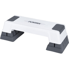 Степ-платформа POWRX для аеробіки та фітнесу, 3 рівні, біла, регульована висота, антиковзаюча | Степ-бенч для дому