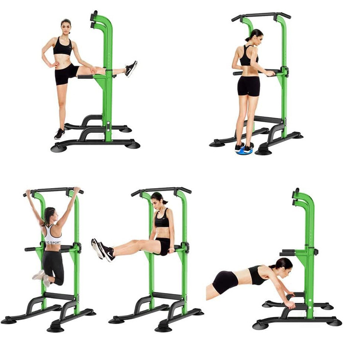 Турнік Power Tower SDHYL з регулюванням висоти, для тренувань пресу та спини, підходить для початківців та професіоналів (зелений/чорний)