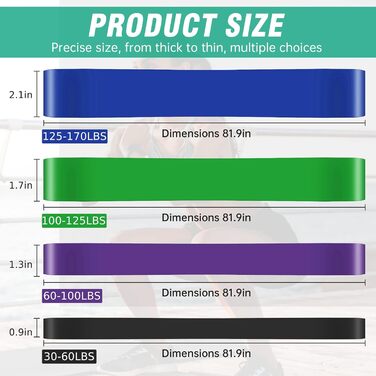 Еластичні стрічки для фітнесу та реабілітації, набір для тренувань ніг, рук та тіла. Підходять для чоловіків та жінок. Ширина 2,3 - 5,3 см