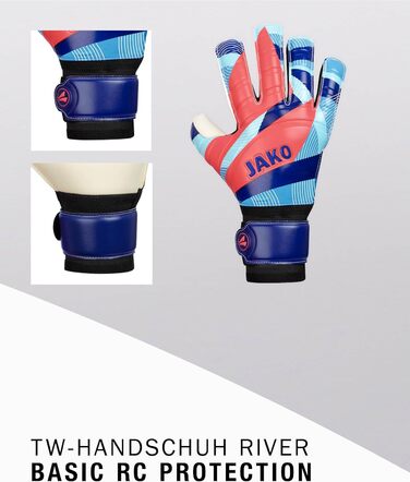Воротарські рукавички JAKO River Basic RC Protection, Navy/SkyBlue/Coral, розмір 12