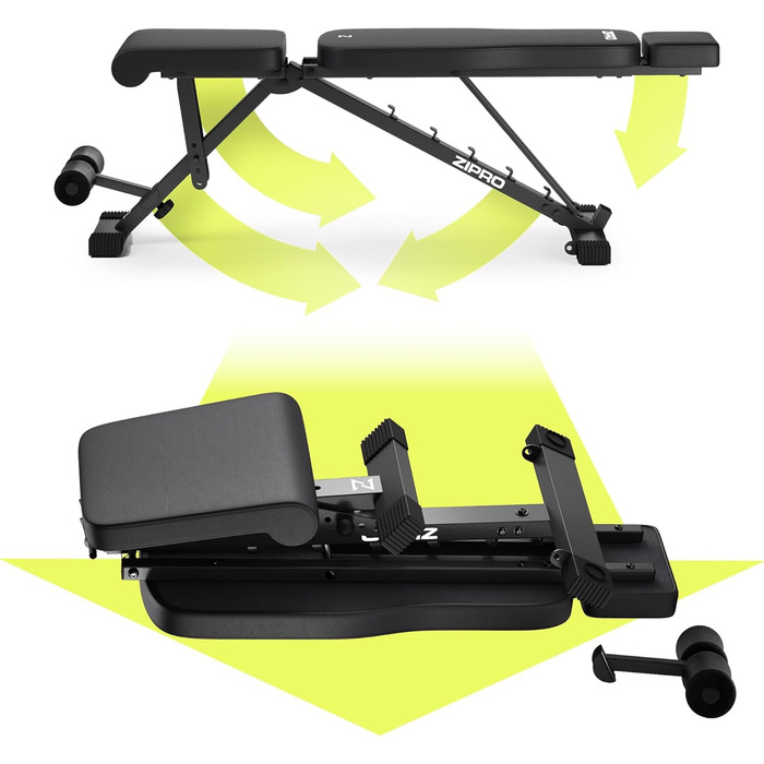 Спортивна лава ZIPRO для дому: 7 положень, навантаження до 300 кг, тренажер для пресу та спини, чорний колір