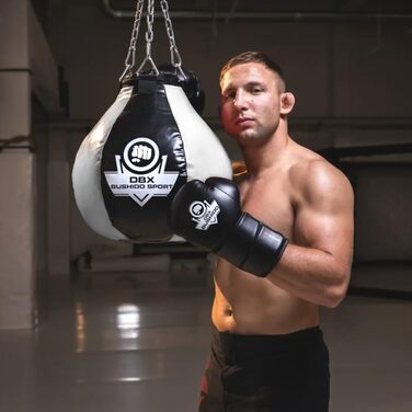 Підвісна боксерська груша DBX Bushido 15 кг з гумовою крихтою, чорна/біла, для дорослих, з ланцюгами – Боксерський мішок, пунчбол, обладнання для боксу