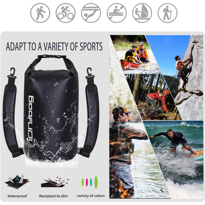 Водонепроникний мішок IDRYBAG 20L: для каякінгу, сплавів, відпочинку на пляжі та подорожей