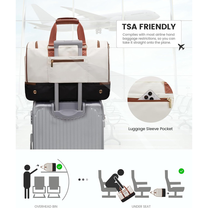 Сумка-валіза LOVEVOOK 37L, 3-в-1: валіза, сумка для пологів, спортивна сумка. Водостійка, з відділенням для взуття та мокрих речей. Підходить для подорожей, спорту, відпустки. (M, Бежево-чорно-коричневий)
