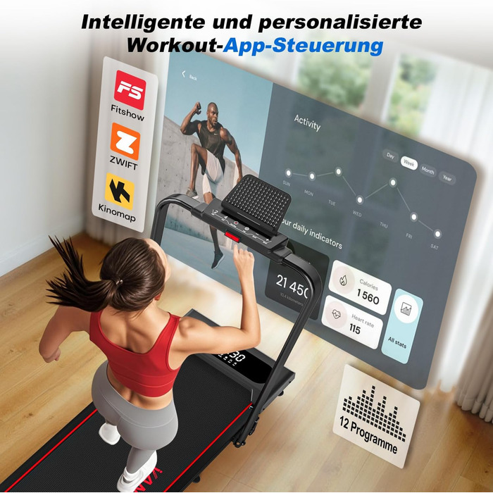 Vannect Walking Pad: Бігова доріжка для дому, 1-12 км/год, регулювання нахилу 9%, тихе, з LCD-дисплеєм, дистанційне керування + додаток, до 150 кг